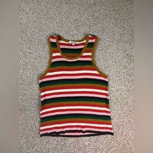 Madewell Ribbed Multicolor Stripe Tank Knit Sleeveless Tan Red – Size Small